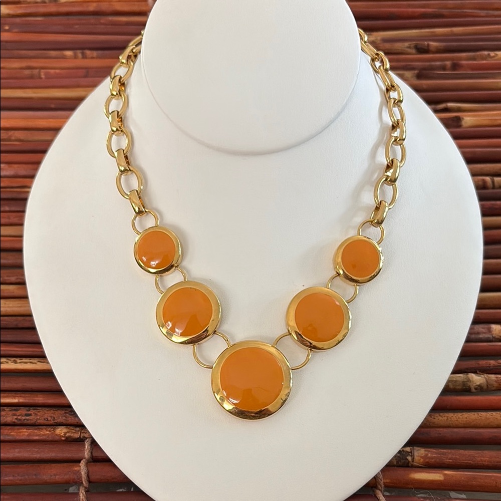 Talbots Gold and Orange Necklace with Amber Cabochons